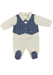 Collared Blue Vest and Bow Tie Design Romper Suit