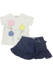 Embroidered Flowers Top and Ruffled Skirt Set