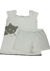 White Gray Cat & Polka - Grey Pyjamas