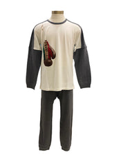 Gray One-Piece Boxing Glove Print Pyjamas