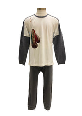 Gray One-Piece Boxing Glove Print Pyjamas