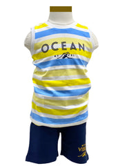 Sleeveless Stripe Ocean Print Top and Short Set