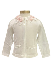 White Pink Floral Embroidery Knitted Blouse