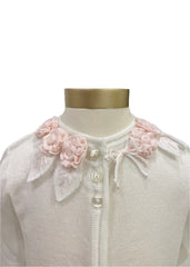 White Pink Floral Embroidery Knitted Blouse