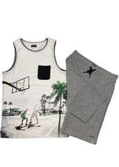 'Playing Basketball' Design Sleeveless Top and Short
