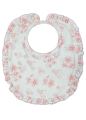 White Pink Heart Blossom Print Bib