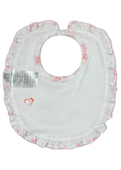White Pink Heart Blossom Print Bib
