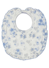 White Blue Heart Blossom Print Bib