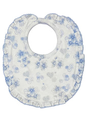 White Blue Heart Blossom Print Bib