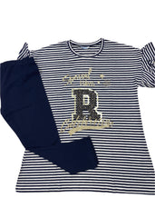 Navy Blue and White Stripe Dress with Leggings Set