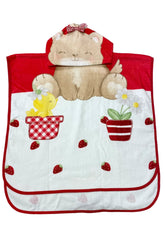 Puppy and Strawberry Print Hooded Towel