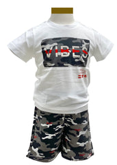 'Vibes' Gray Camouflage Print Top and Short Set