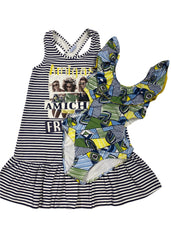 Stripe and Patterned Swimsuit with Cover-Up Dress