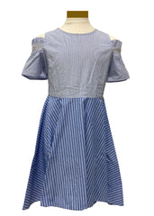 Stripe Pattern Cold Shoulder Dress