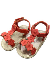 Red Orange Leatherette with Flower Design Sandals