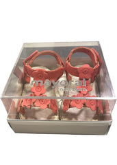 Red Orange Leatherette with Flower Design Sandals