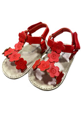 Red Leatherette with Flower Design Sandals