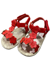 Red Leatherette with Flower Design Sandals
