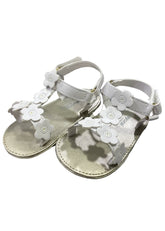 White Leatherette with Flower Design Sandals