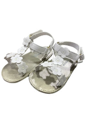 White Leatherette with Flower Design Sandals