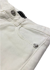 White Plain Medusa Button Jeans