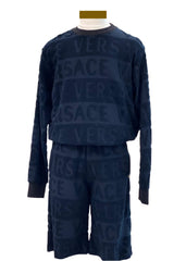 All-Over 'VERSACE' Embossed Sweater and Short Set