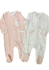 Set of 2 Pink and White Cat Design Romper