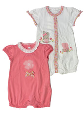 2pc White Pink Embroidered Rabbit and Flower Shorties