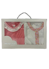 2pc White Pink Embroidered Rabbit and Flower Shorties