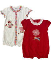 2pc Red White Embroidered Rabbit and Flower Shortie