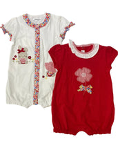 2pc Red White Embroidered Rabbit and Flower Shortie