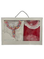 2pc Red White Embroidered Rabbit and Flower Shortie