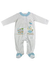 Blue Little Girl Flower Basket Embroidery Romper