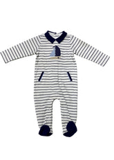 Strip Sailboat Embroidered Romper