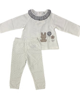 Polka with Embroidery Top and Pants Set