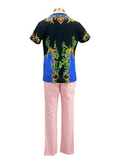 Pink Black Multi Baroque Floral Pattern Print Rodeo Drive Top and Trousers Set