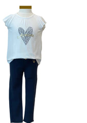 Smock Shoulder Heart Shape Print Top and Trouser Set