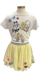 White Yellow Multi Jalis Stick Skirt Set