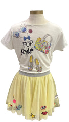 White Yellow Multi Jalis Stick Skirt Set