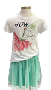 White Green Quadrifoglio Piperita Skirt Set