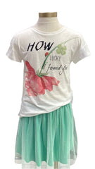 White Green Quadrifoglio Piperita Skirt Set