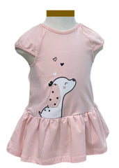 Pink Cotton Dress with Beagle Embroidery