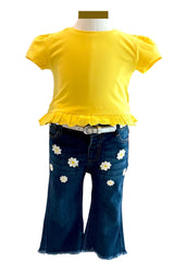 Embroidered Hem Top and Jeans Set