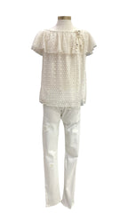 Beige White Oleandra Ema Set Top and Trouser Set