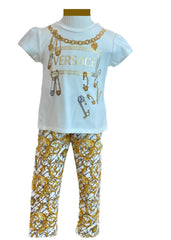 Golden Versace Pin Print Top and Leggings Set