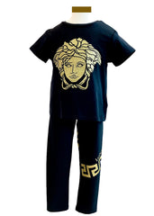 Versace Gold Medusa and Greca Print Leggings Set