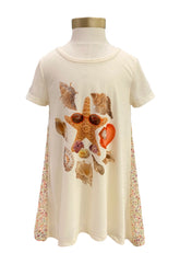 Ivory Beige Orange Purple Starfish and Sea Shells on Summer Short Sleeve T-Shirt