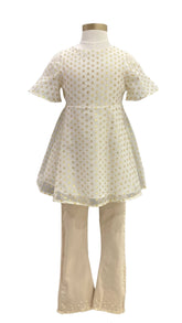 Gold Polka A-cut Cold Shoulder Top and Trouser Set