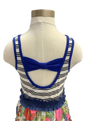 Floral with Blue Bow Like Back Design Dress