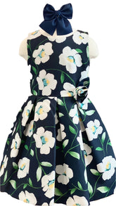 Navy White Floral Sleeveless Dress Set